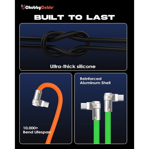 chubbycable FlexElbow Pro 90 Degree 100W Fast Charging 9.8 Ft Right Angle USB-C - Picture 5 of 9